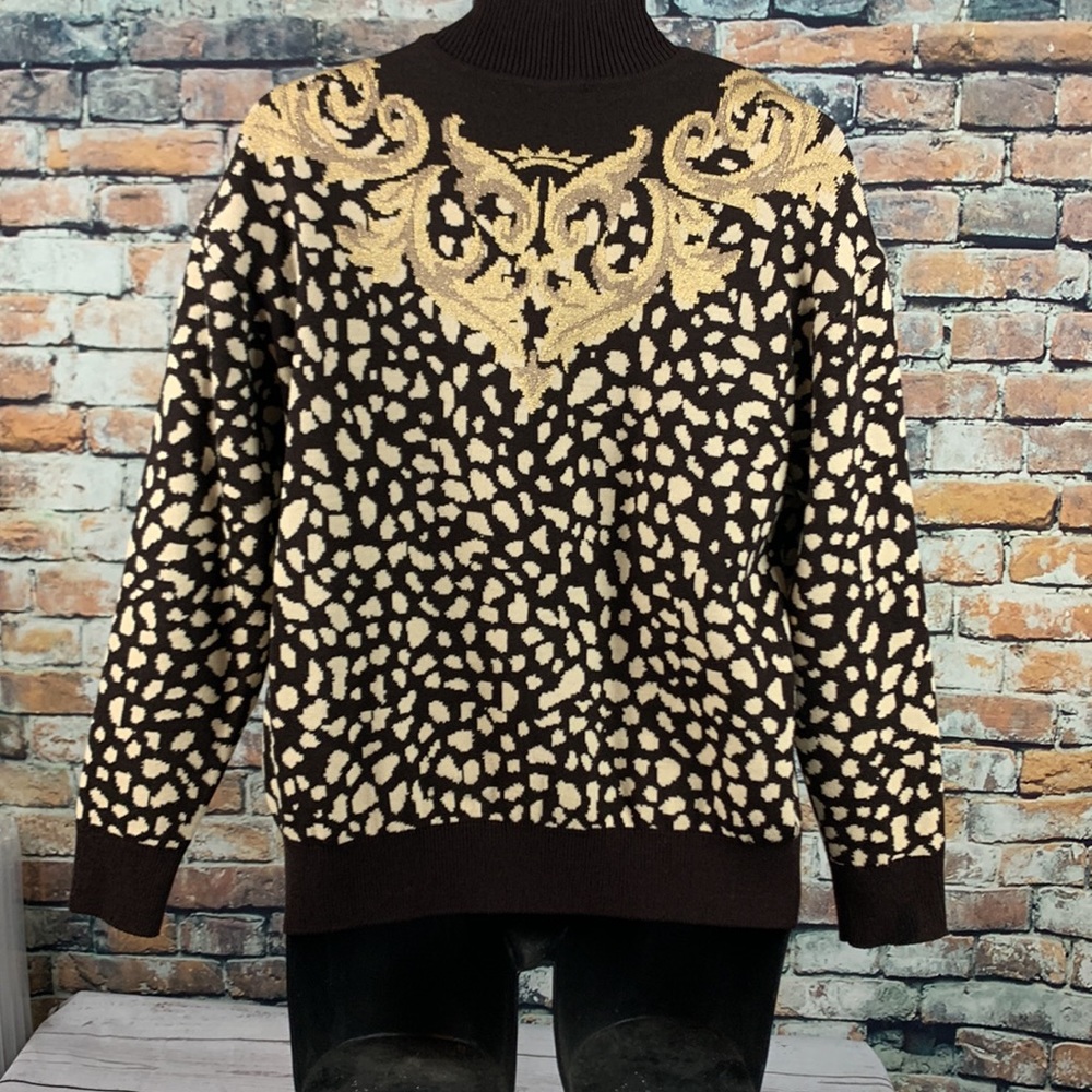 St. John collection black with gold mock turtleneck sweater size Medium - Picture 2 of 8